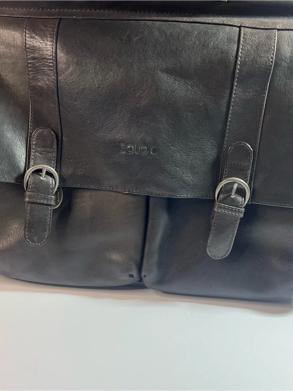 solo Black Leather Briefcase Messenger for Men